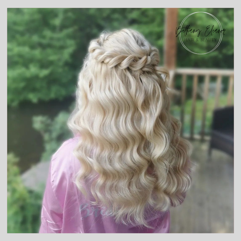 Image of bridal hair, curled and braided, boho wedding hair, viking wedding hair by Bethany Eleanor Hair & Beauty